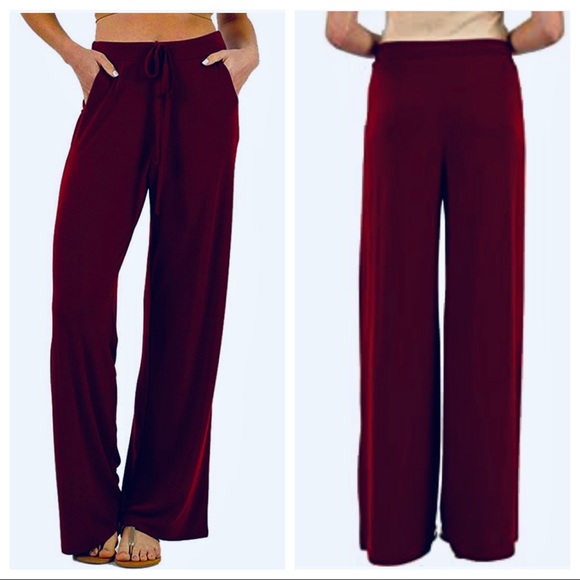Side pockets wide leg drawstring waist pants - Picture 2 of 3
